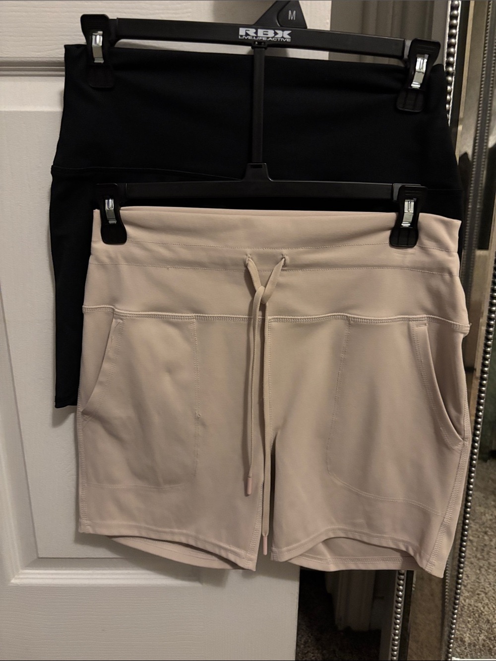 RBX Women’s Two Set Athletic Drawstring Shorts in Black & Beige